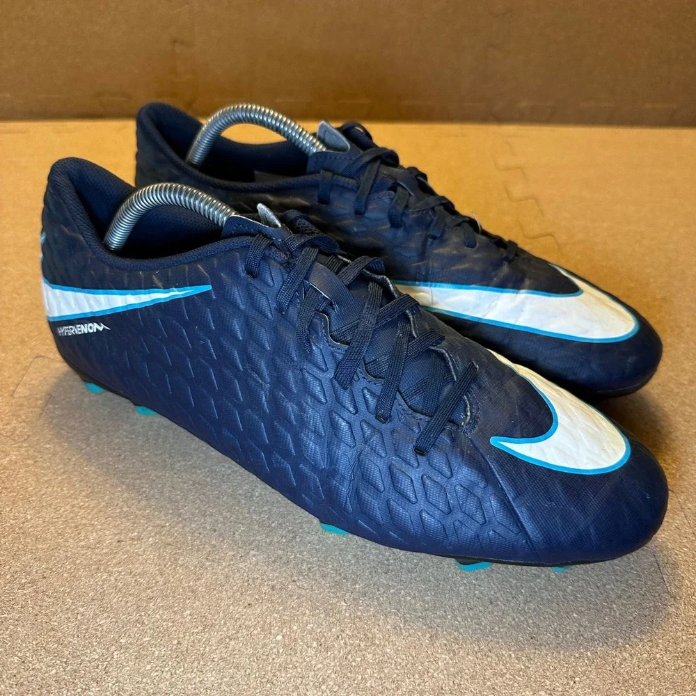 Nike Hypervenom Phelon III FG Mens 11.5 Navy Blue Soccer Cleats 852547-414 Firm